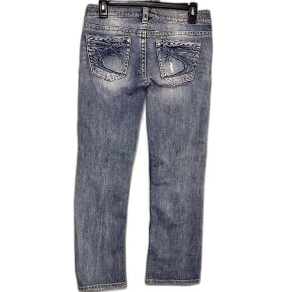 Silver‎ Santorini Denim Jeans Distressed Size 26 Ankle Cropped 2 Low Rise - Picture 7 of 8